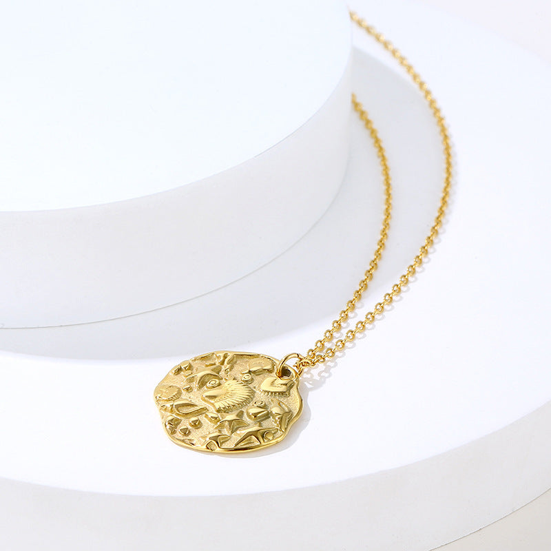 Niche Design High-grade Golden, Round Coin Embossed Necklace For Women