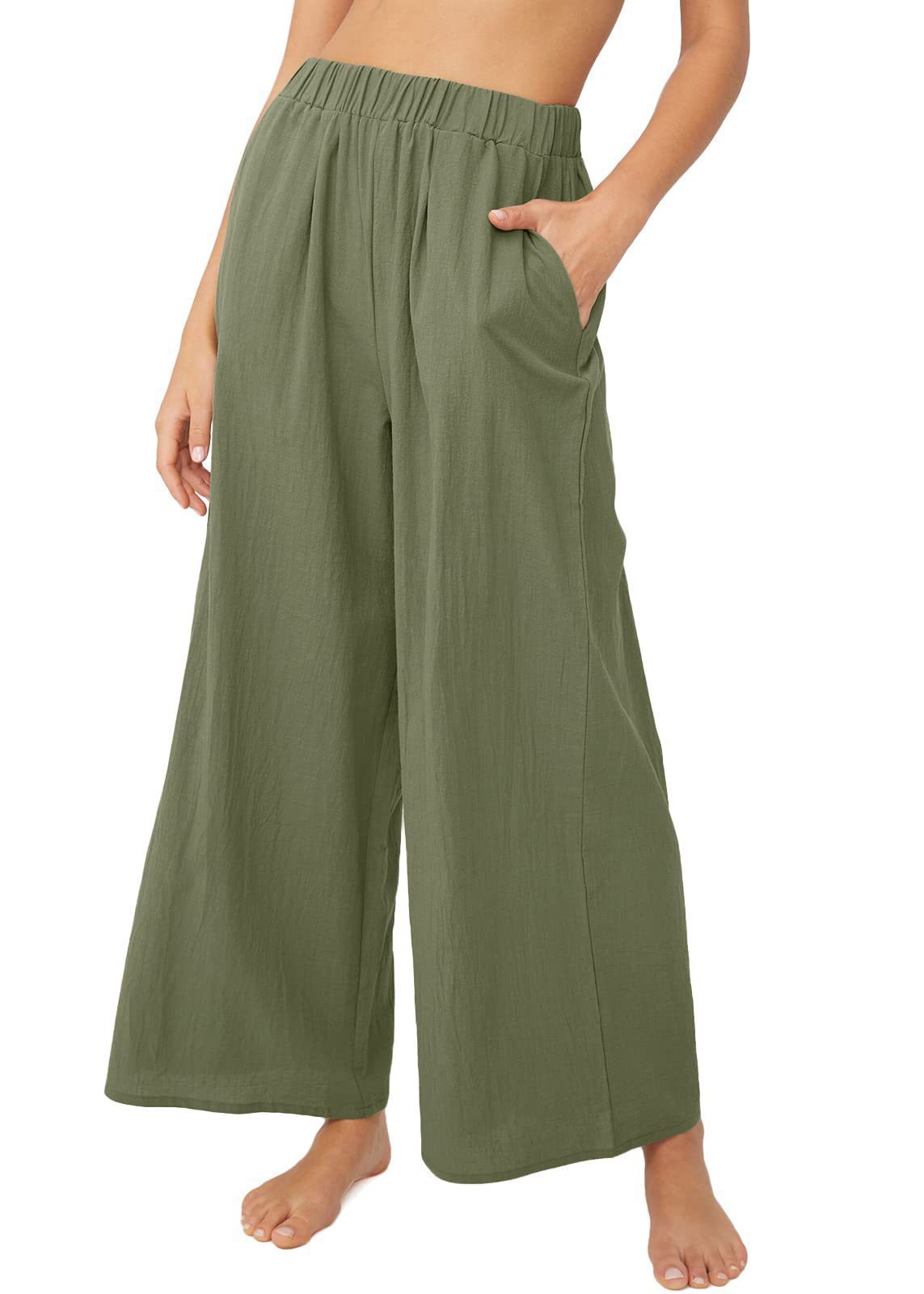 Women's Fashion Casual Solid Color High Waist Loose Wide Legs Trousers