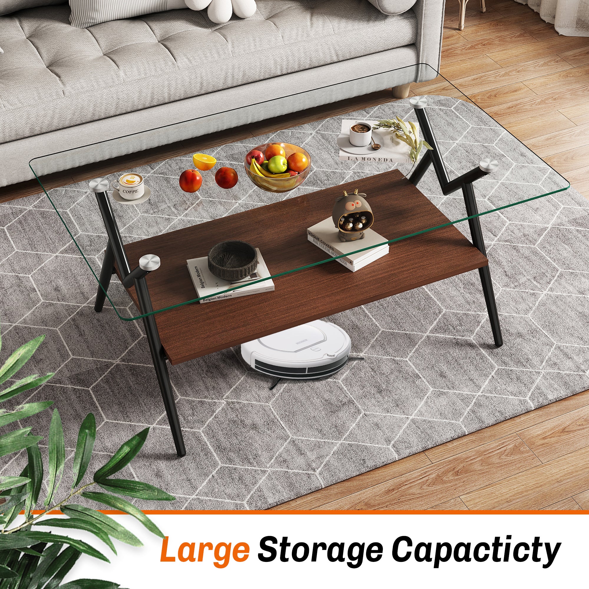 Coffee Table And End Tables Set Of 3, Tempered Glass Table With MDF Layer, Modern Tables For Living Room , Transparent Glass