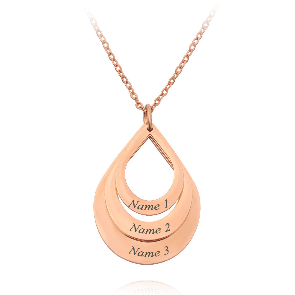 Personalized Family Necklaces Customized Engraved 3 Names Water Drop Pendant