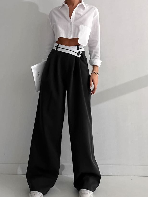 Spring And Summer European And American Commuters' Contrast Color Casual Draping Mop Wide-leg Trousers Design Sense