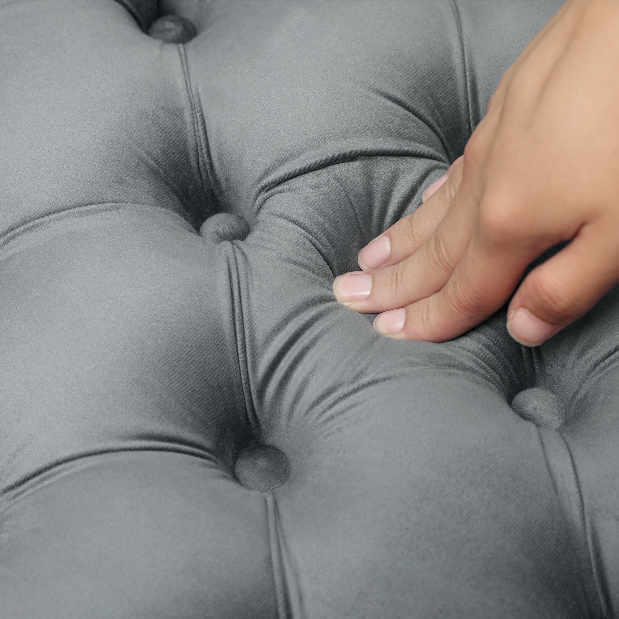 Round Ottoman Coffee Table with Velvet-feel Upholstery, Button Tufted Design and Padded Seat, Dark Gray