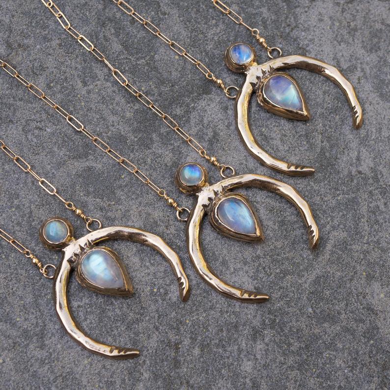 Vintage Bohemian Rainbow Moonstone Necklace