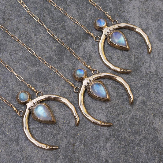 Vintage Bohemian Rainbow Moonstone Necklace