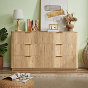 6 Drawers Dresser,55 Wide Modern Chest Of Drawers Curved Wave Design, Dresser TV Stand, Wood Drawer Organizer For Bedroom, Living Room, Hallway, Walnut,55.12W X 15.75D X 31.5H.