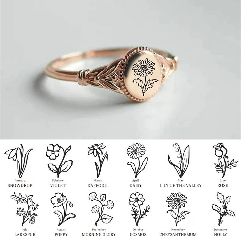 Birthday Flower 925 Silver Ring