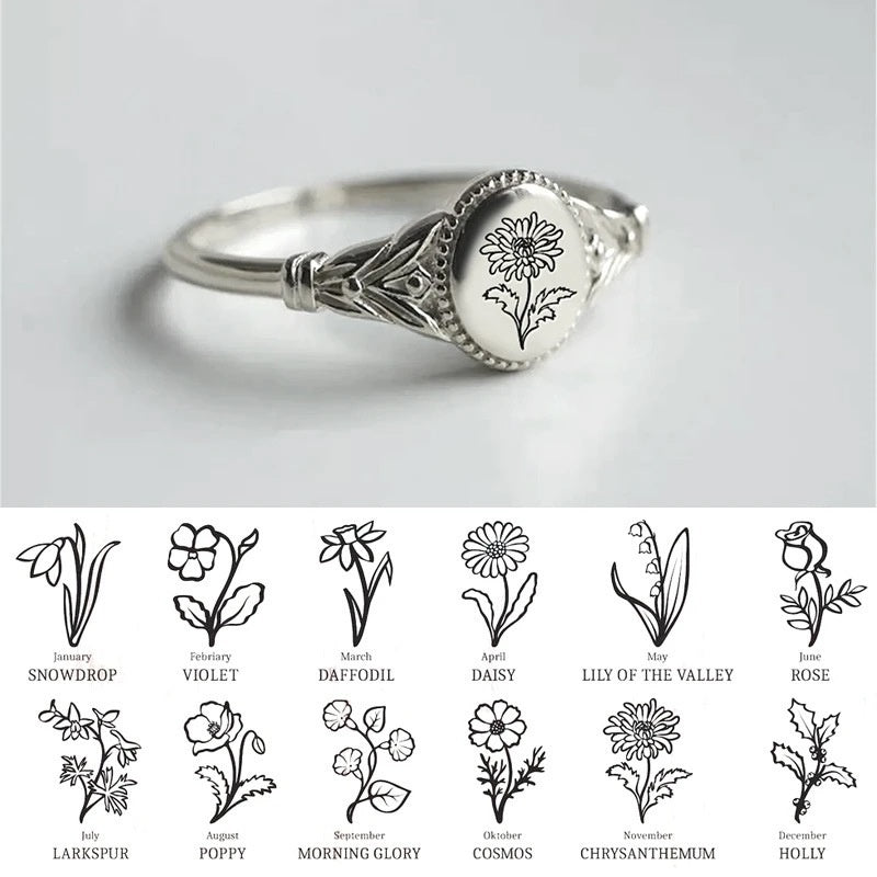 Birthday Flower 925 Silver Ring