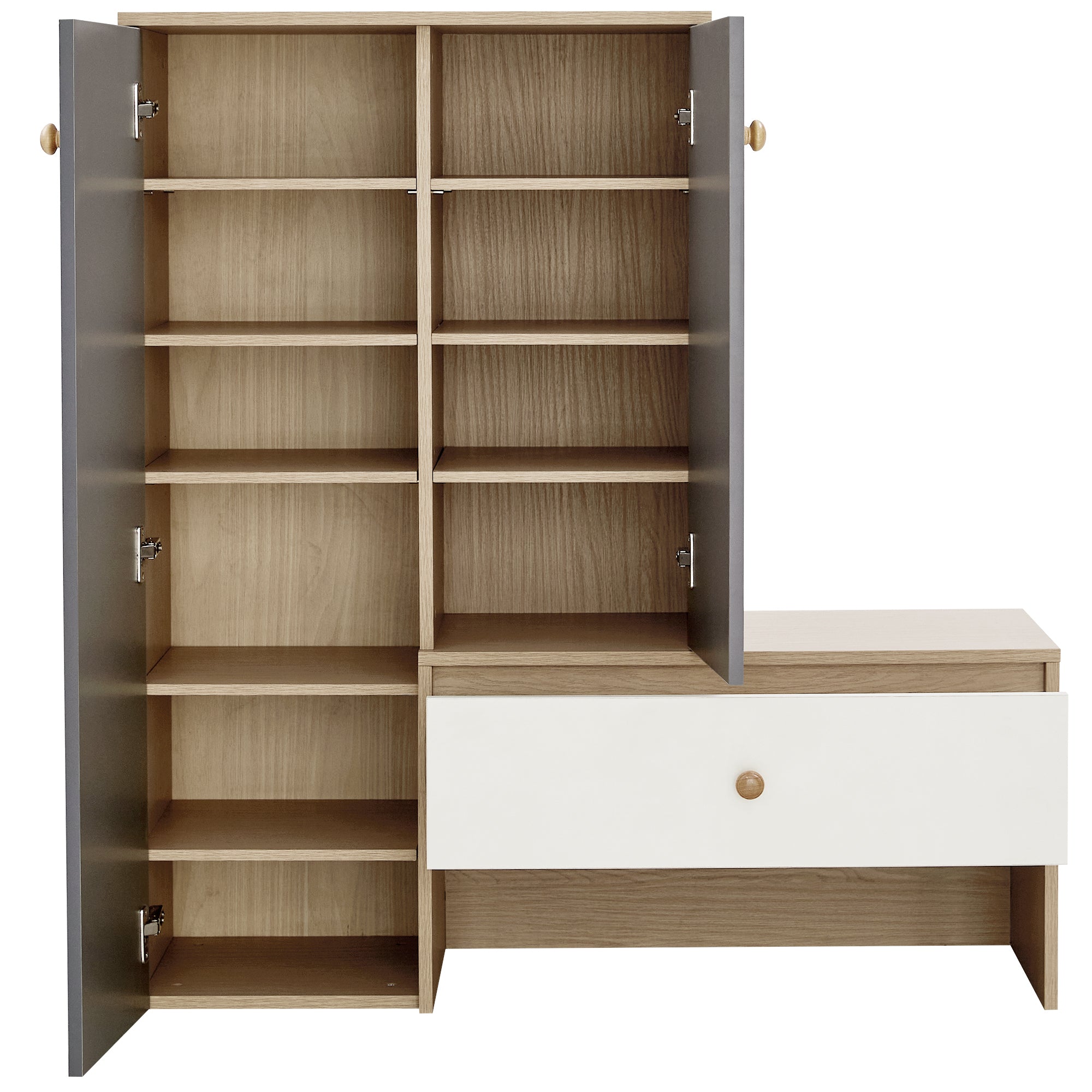 12 Pair Shoe Storage Organizer With Bench, 43.25 H Shoe Cabinets, Shoe Rack With 6-Tier Adjustable Shelves, For Entryway Hallway Closet, White & Gray