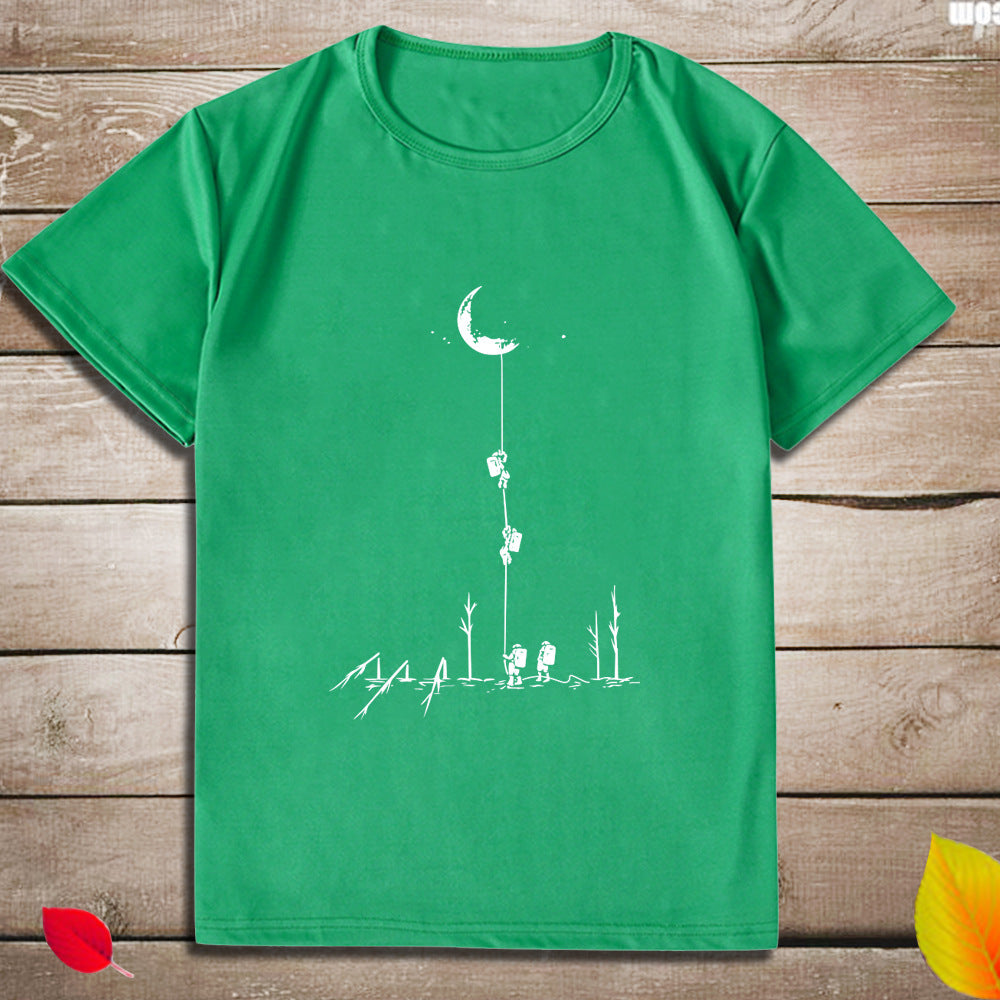 Top print moon wood fun T-shirt