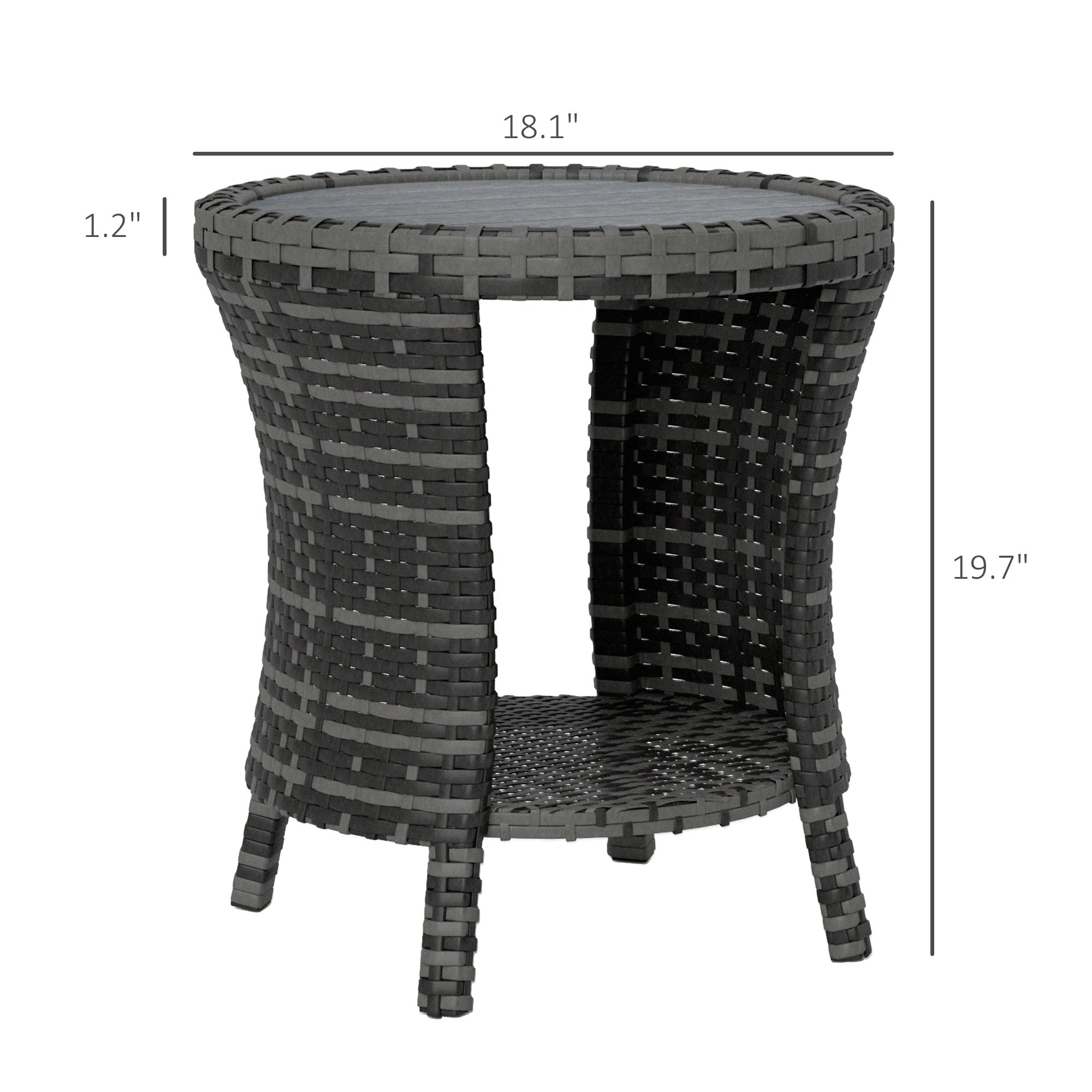 18" Wicker Outdoor Coffee Table, PE Rattan Patio Side Table with 2-Tier Storage, Composite Wood Top, Gray