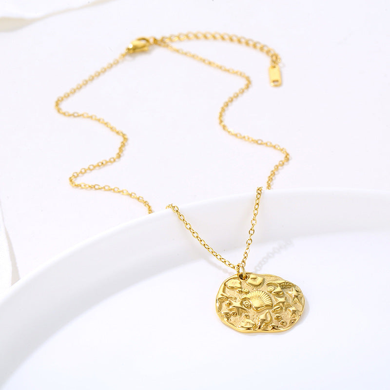 Niche Design High-grade Golden, Round Coin Embossed Necklace For Women