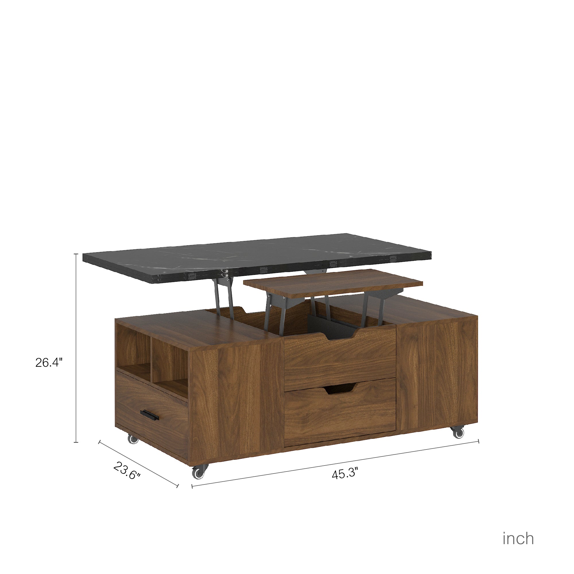 Modern Lift-Up Coffee Table With 2 Stools Set For Living Room Expandable Hidden Storage Drawers Space Saving Folding Dining Table