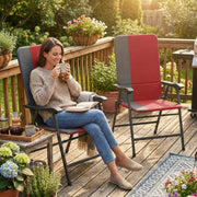 Folding Patio Chairs Set of 2, Padded High Back Lawn Camping Chairs with Armrests, 600D Oxford Fabric, Red