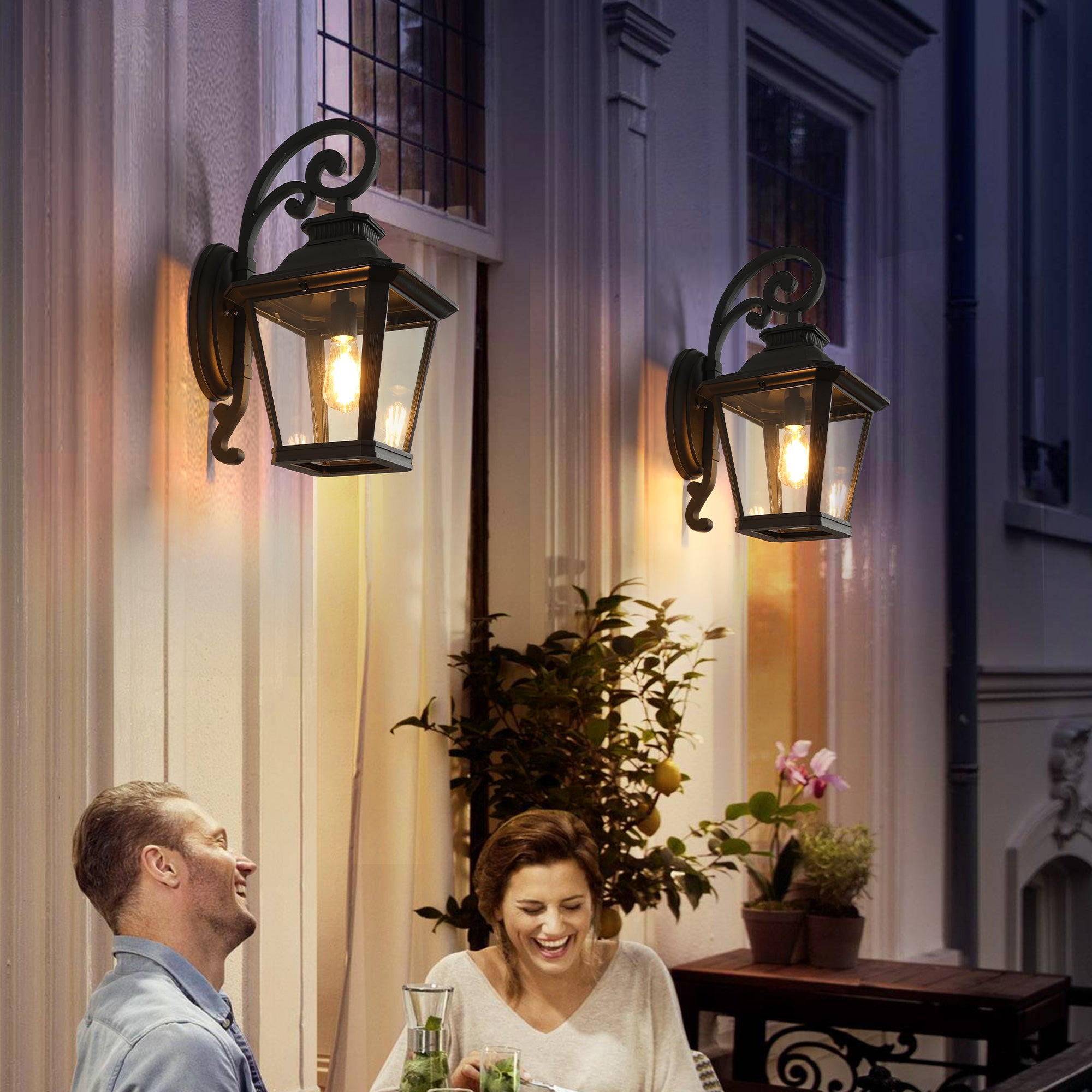 14 Outdoor Wall Lanterns 2-Pack, Black Waterproof Wall Sconce With Clear Glass Panels, Vintage Exterior Light Fixture For Porch, Patio, Garden, And Doorway  Bulb Not Included