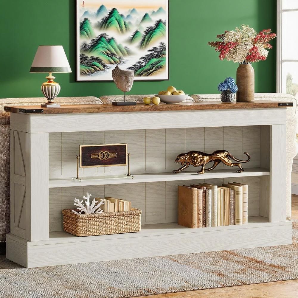 63-Inch Long Console Table For Entryway, Narrow Long Entry Table With Shelves For Foyer, Hallway,