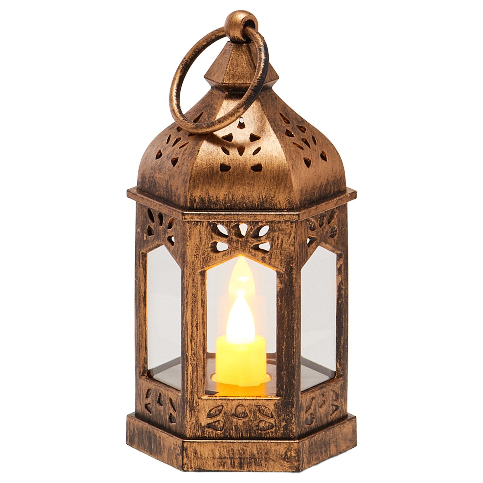 12 Pcs Decorative Candle Lantern, LED Electric Flameless Candle, Plastic LED Holder With Glass, Wall Hanging Indoor Porch Lanterns For Wedding Table Party Farmhouse Indoor Decor, Bronze