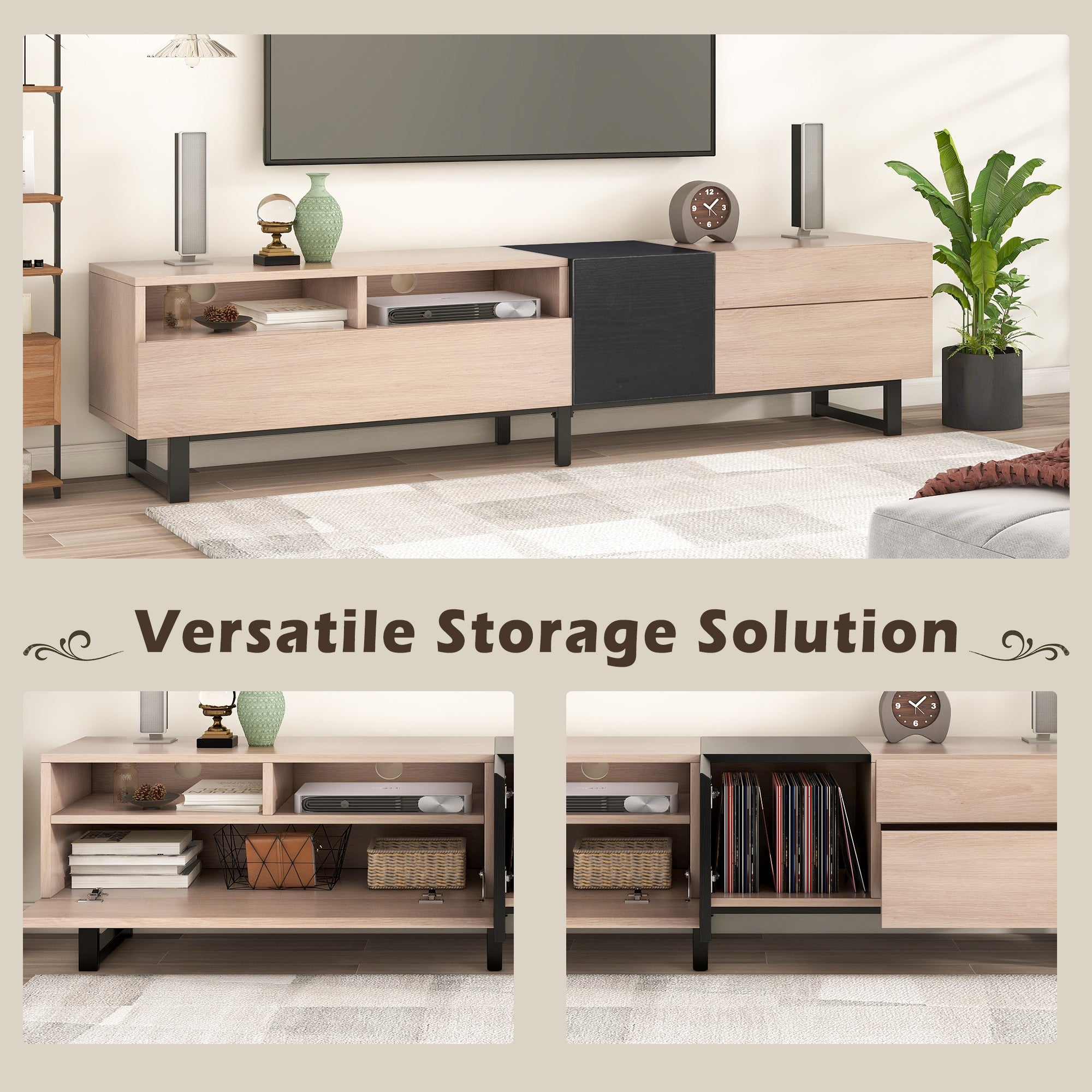 Modern TV Stand For 80'' TV With Double Storage Space, Media Console Table, Entertainment Center With Drop Down Door For Living Room, Bedroom, Home Theatre