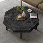 Wood Octagonal Vintage Patchwork Craft Farmhouse 30 Inch Wooden Table Top  Cross Metal Legs Coffee Table For Living Room Antique Black