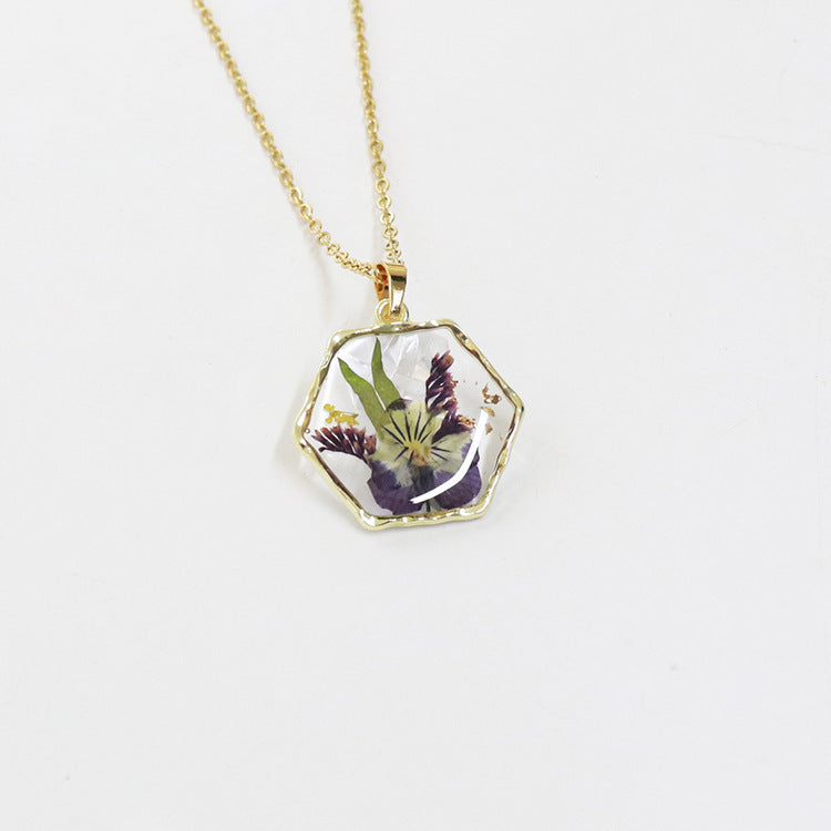 Polygon Preserved Flower Dried Flower Necklace