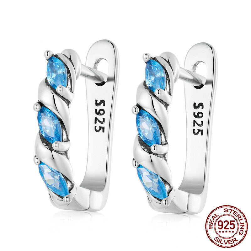 925 Silver Aquamarine Zircon Ear Buckles For Women