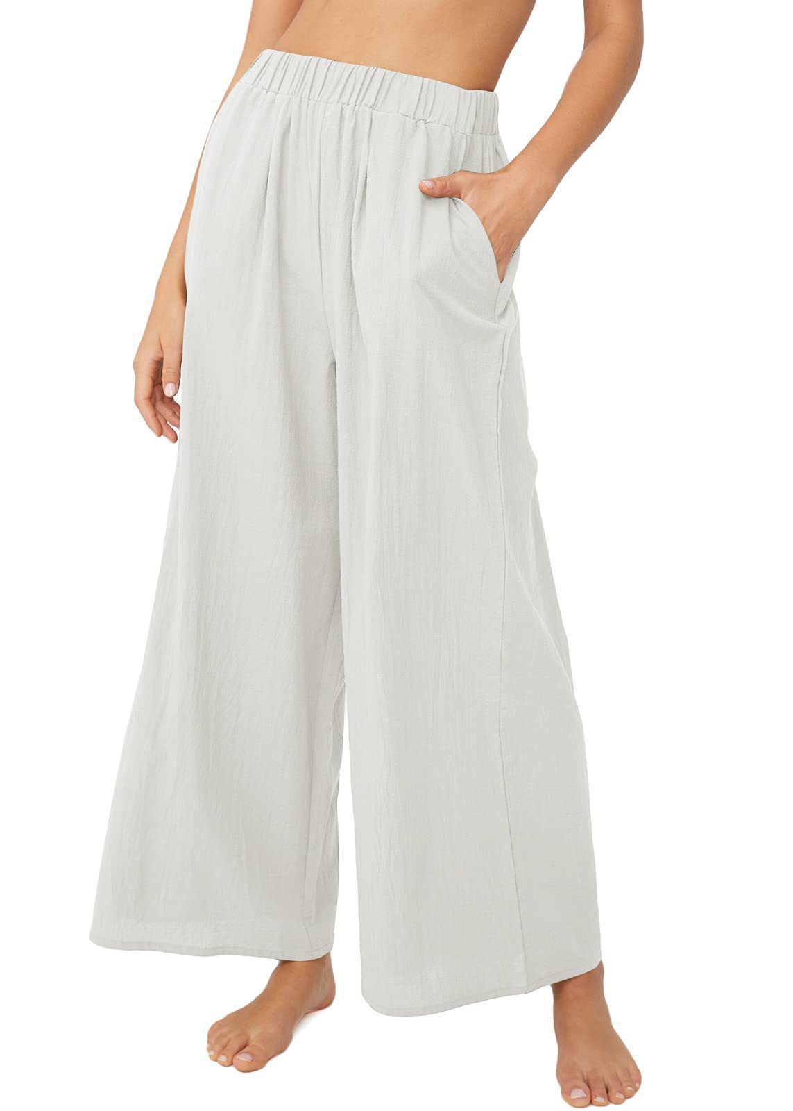 Women's Fashion Casual Solid Color High Waist Loose Wide Legs Trousers