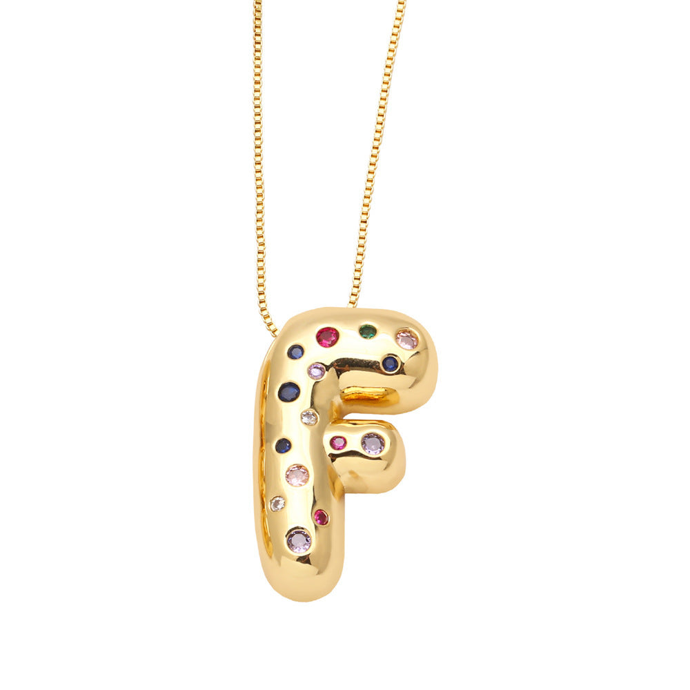 26 English Letter Necklace Gold-plated Inlaid Color