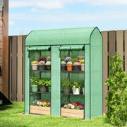 3 Tier Mini Greenhouse, Small Portable Greenhouse with 2 Roll-up Doors, 56.3" x 18.1" x 65", Green