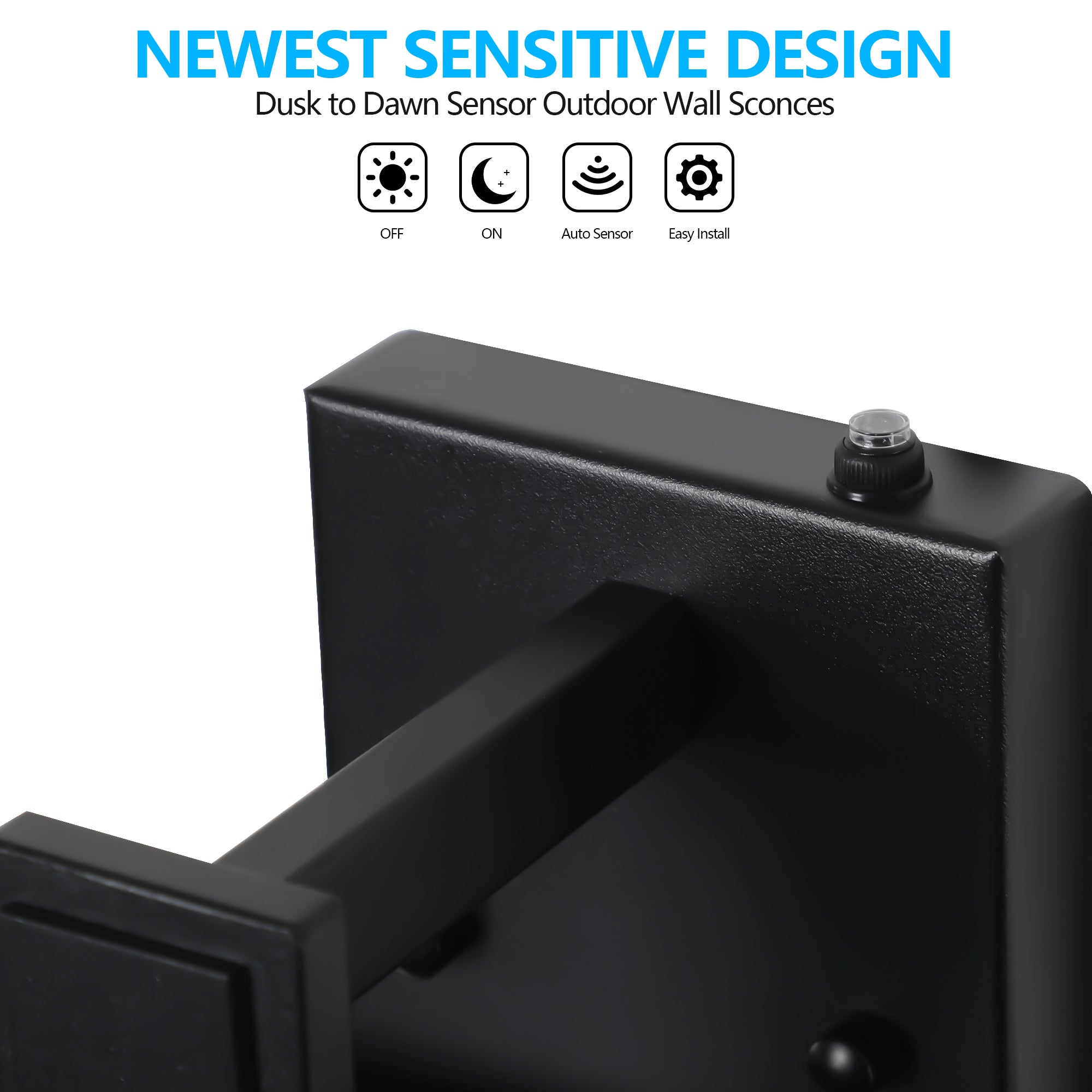 20  H  Set Of 2 Modern Outdoor Wall Lanterns With Black Metal Frame And Clear Glass, Ambient Light Sensors,Weatherproof Wall Sconces For Porch, Garage, Or Entryway Lighting, E26 Bulb Compatible
