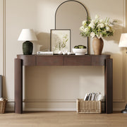TREXM Entryway Table With Natural Wood Grain Finish  Console Table With Fluted Design  Oval Top And 2 Drawers For Entryway And Living Room  Espresso