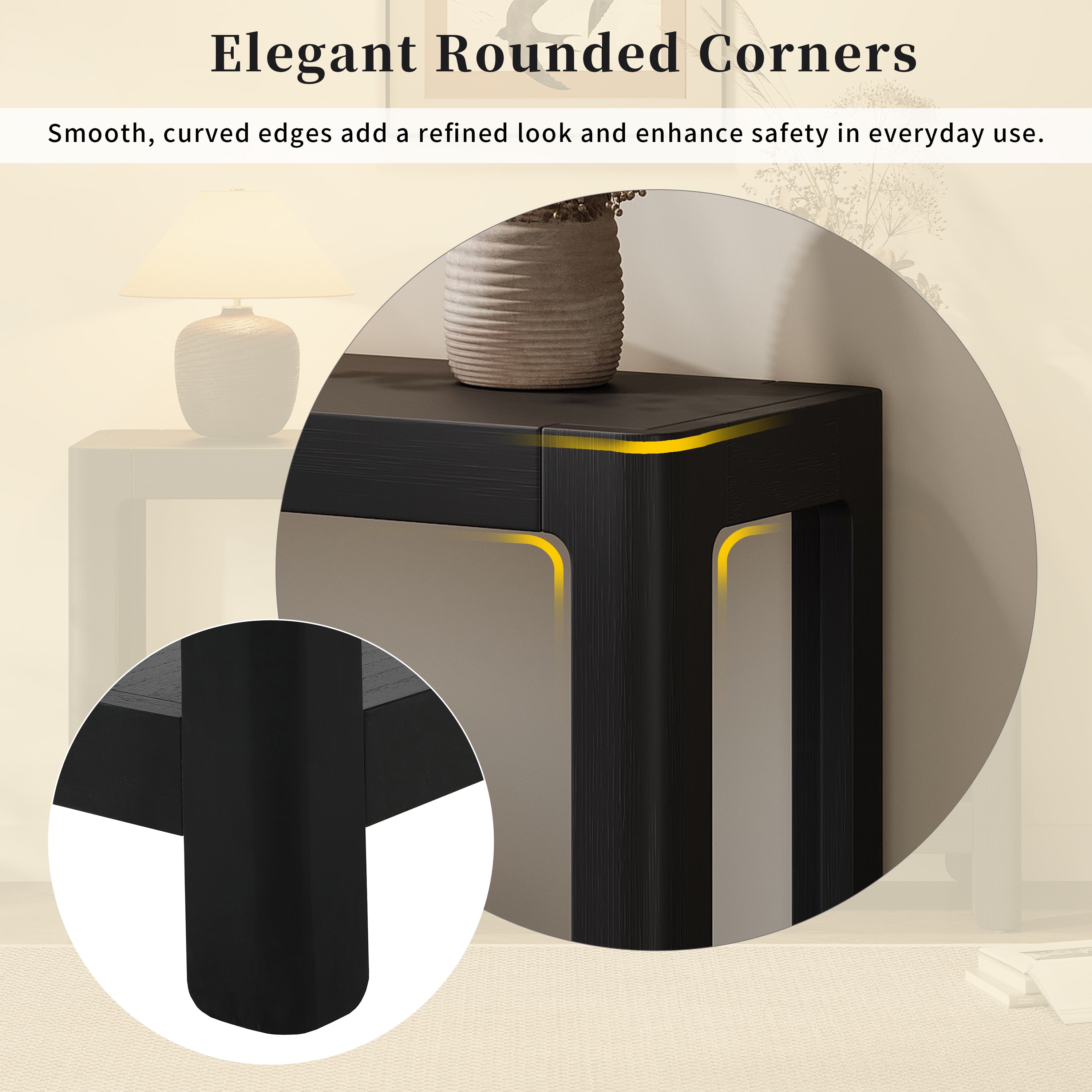 Mirod Modern Farmhouse Console Table,Elegant Minimalist Design With Premium Wood Veneer And Rounded Corners