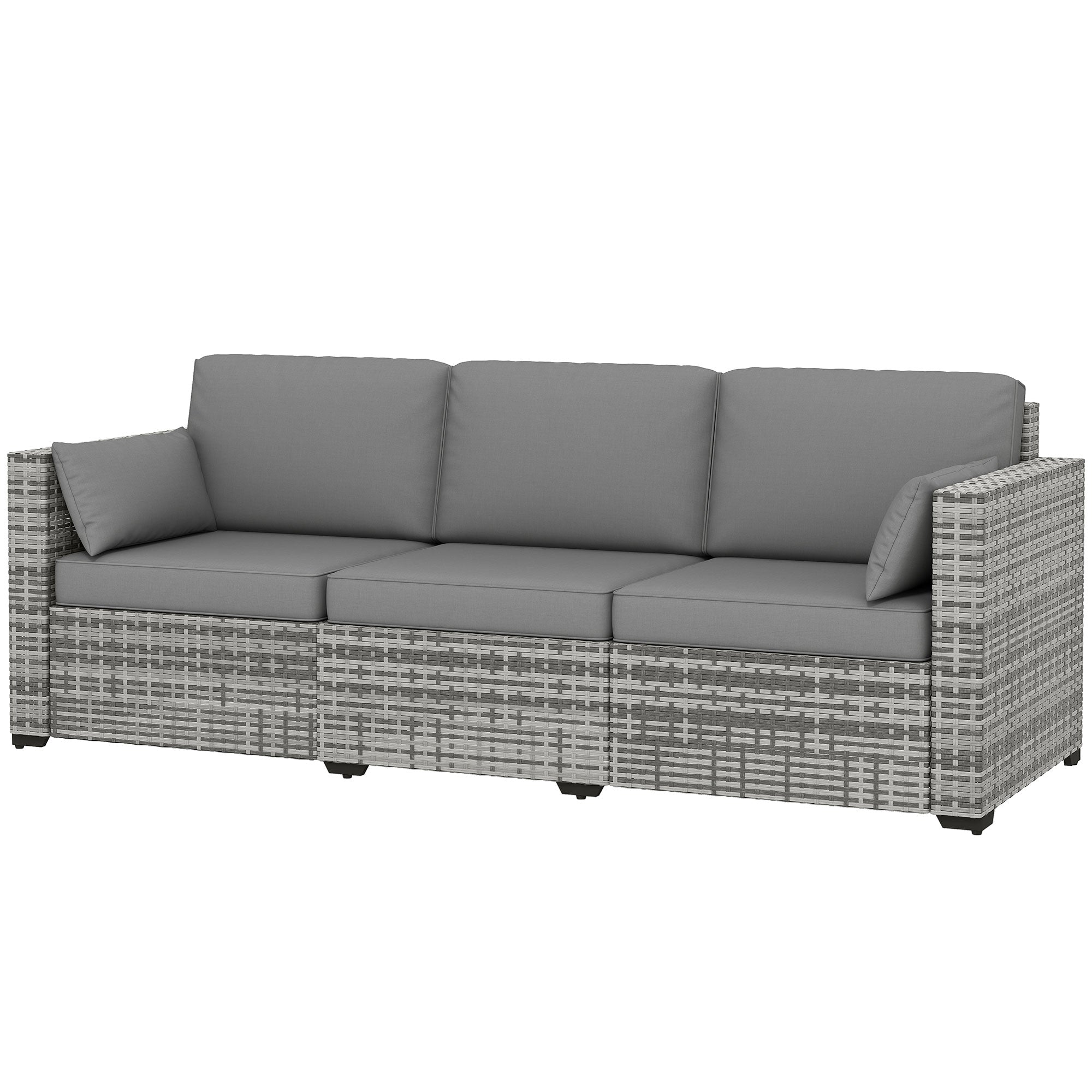 Patio Couch PE Wicker Deep Seating Outdoor Sofa with Removable Cushions, 3 Seater Rattan Sofa, Outdoor Furniture for Balcony, Deck, Garden and Poolside, Gray