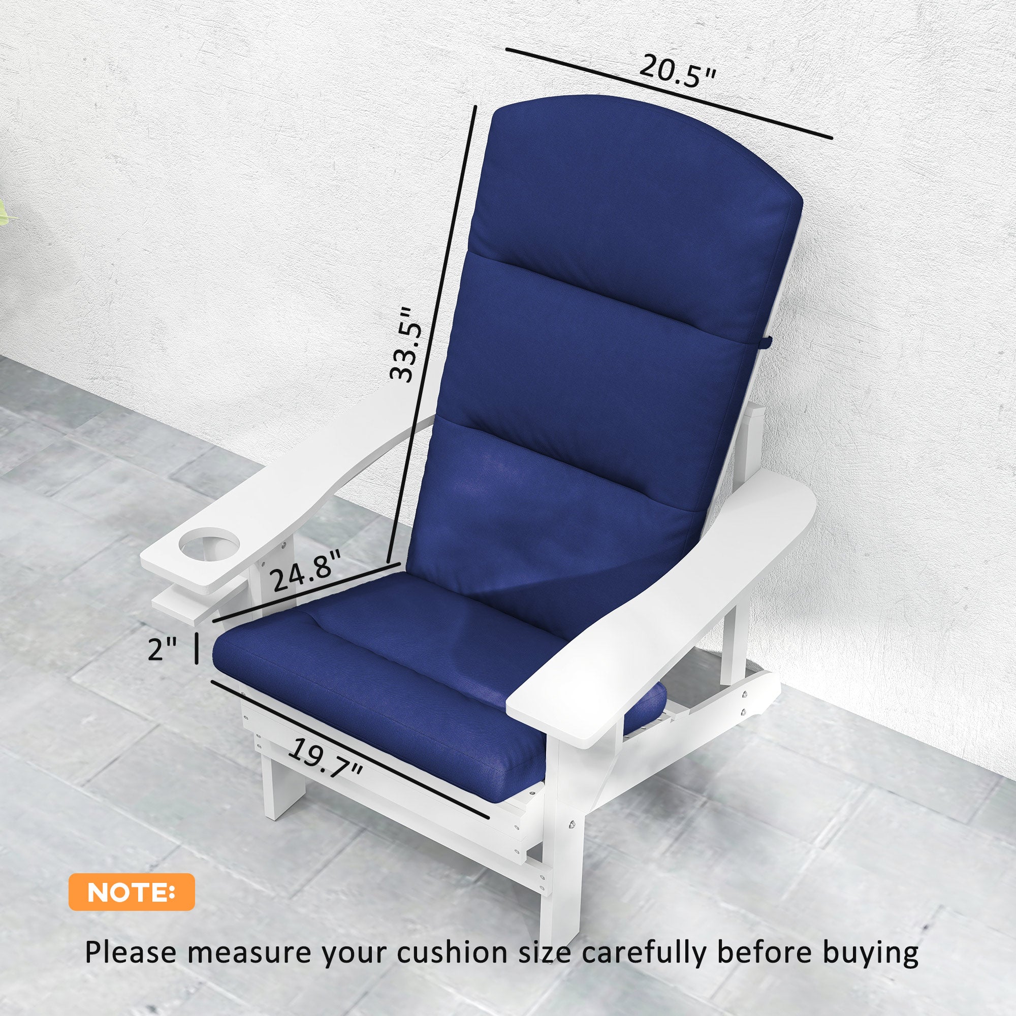 Outdoor Chair Cushions For Adirondack Chair, Replacement Cushions With Ties, Seat & Back Cushion, Blue