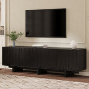 Retro Style Wood Grain TV Stand With Wavy Door Design For TVs Up To 75, Rustic Media Console With Ample Storage Space, Sturdy Base TV Cabinet With Cable Management For Living Room, Bedroom, Black
