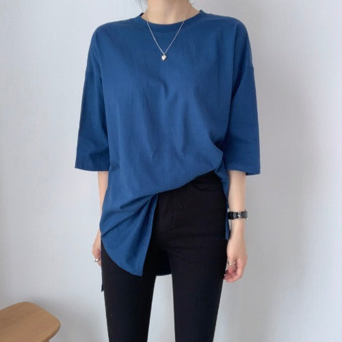 Round Neck Pullover Loose Bottoming Shirt T-shirt Women Pure Cotton