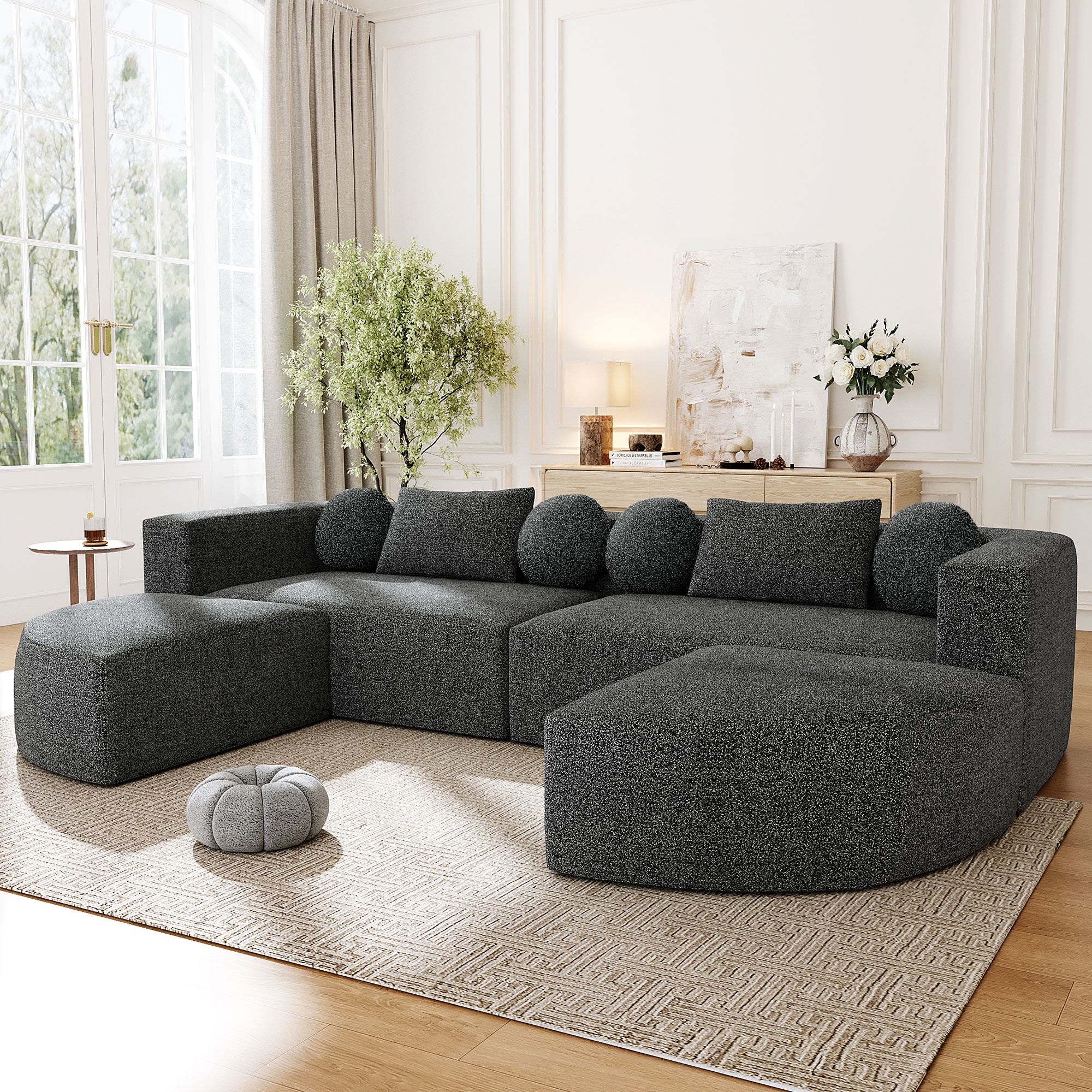 Boneless Couch Modular Sectional Sofa 114.9 Free-combined Sofa Couch Sofa Bed Compression Sofa With Deep Seating And Curved Design For Living Room, Black