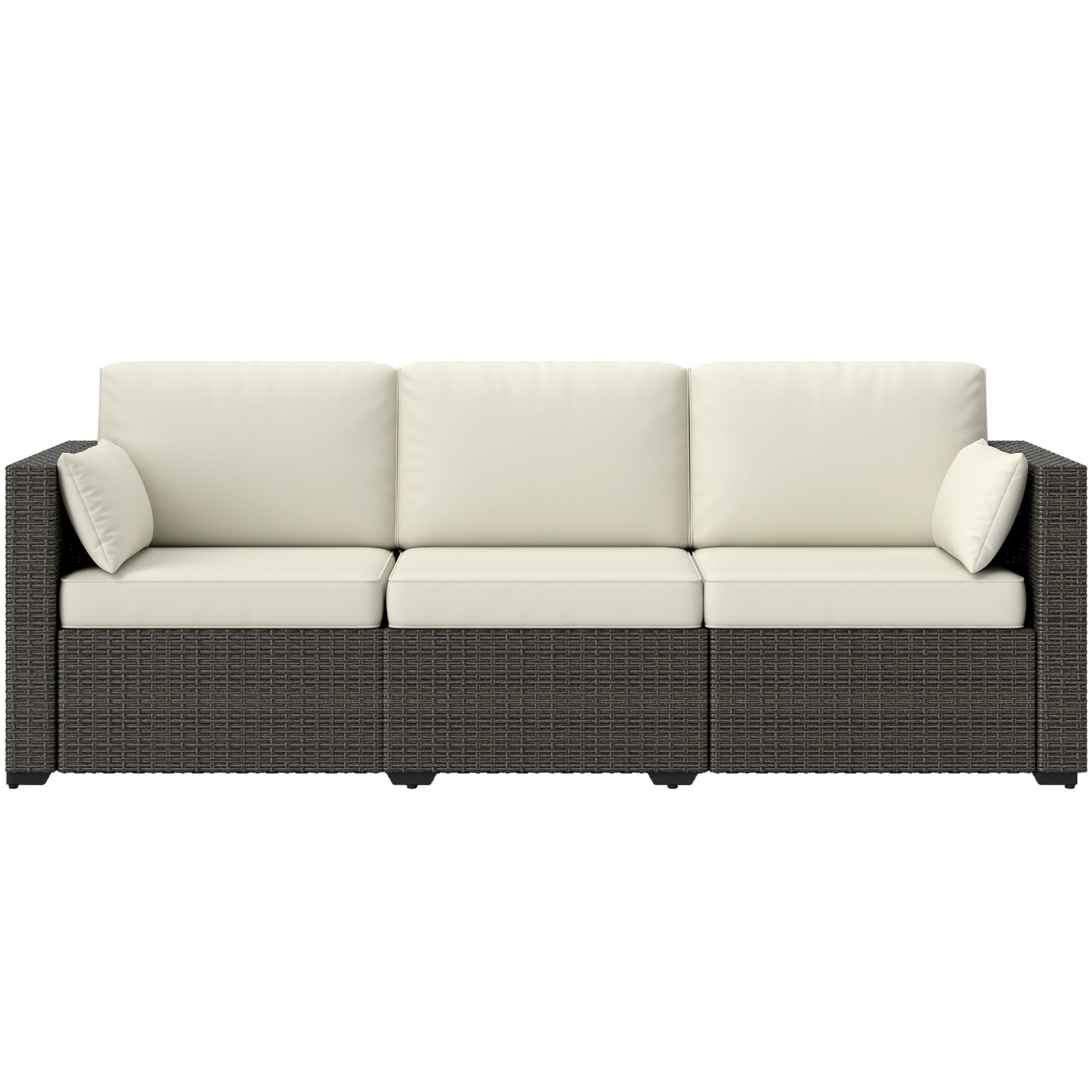 Patio Couch PE Wicker Deep Seating Outdoor Sofa with Removable Cushions, 3 Seater Rattan Sofa, Outdoor Furniture for Balcony, Deck, Garden and Poolside, Cream White