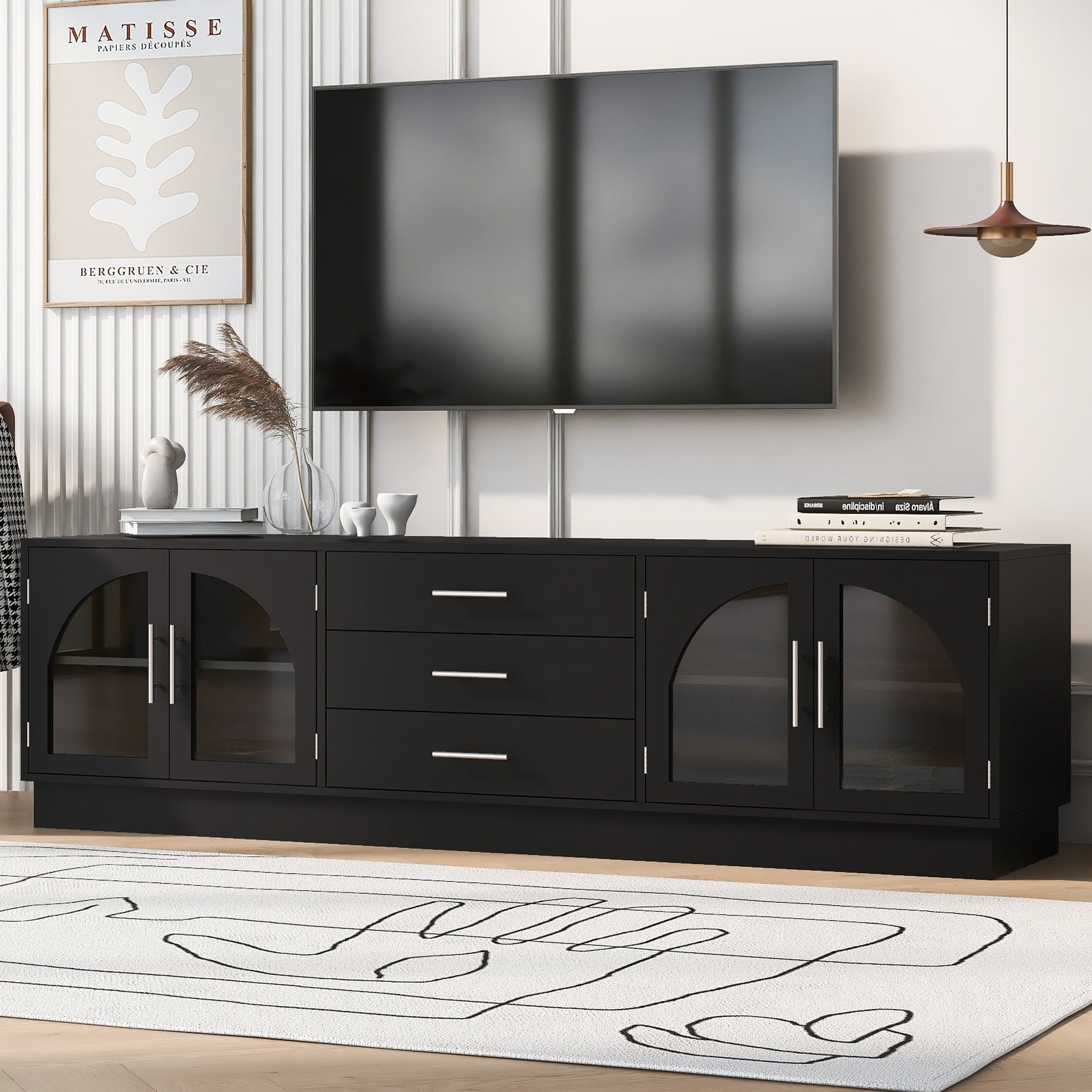 VIBE HAUS 68.9' Modern Minimalist TV Stand For TVs Up To 75 Inches, Entertainment Center Media Console Cabinet With Adjustable Shelves For Living Room
