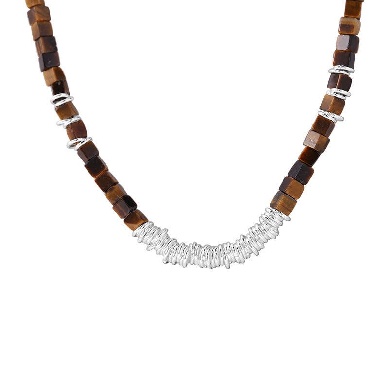 925 Sterling Silver Stitching Tiger Eye Necklace