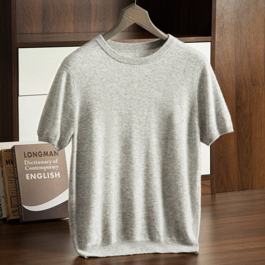 Men's Cashmere Round Neck Flat Solid Color Pullover Short Sleeve