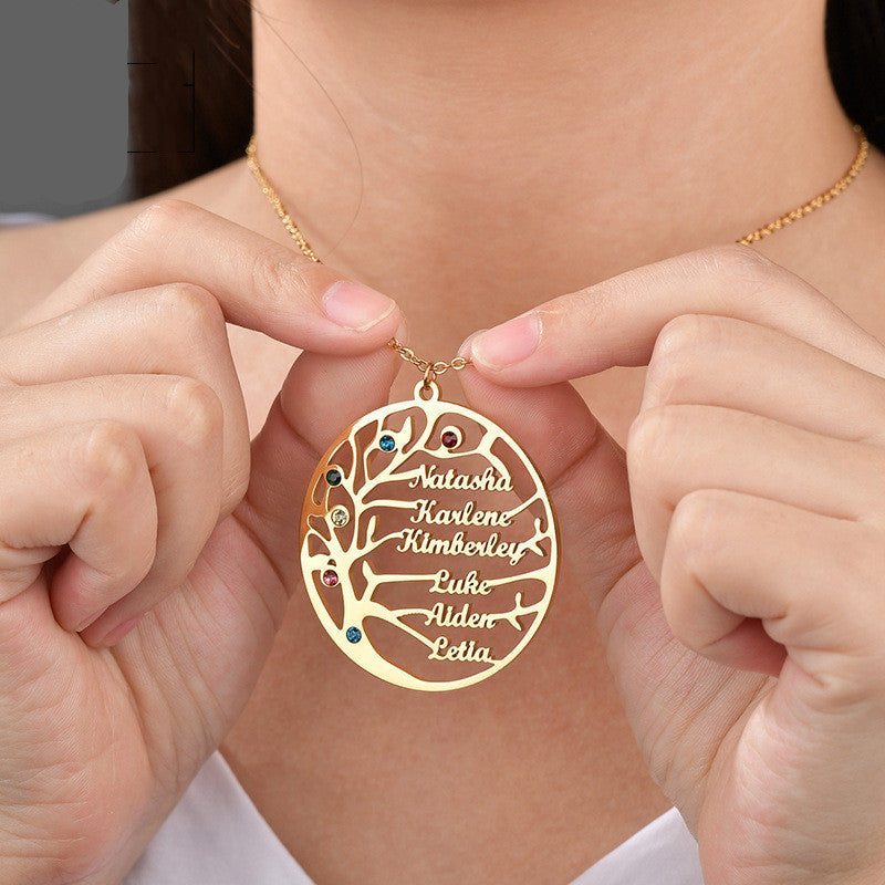 Personalized Stainless Steel Golden Tree of Life Custom Name Necklace