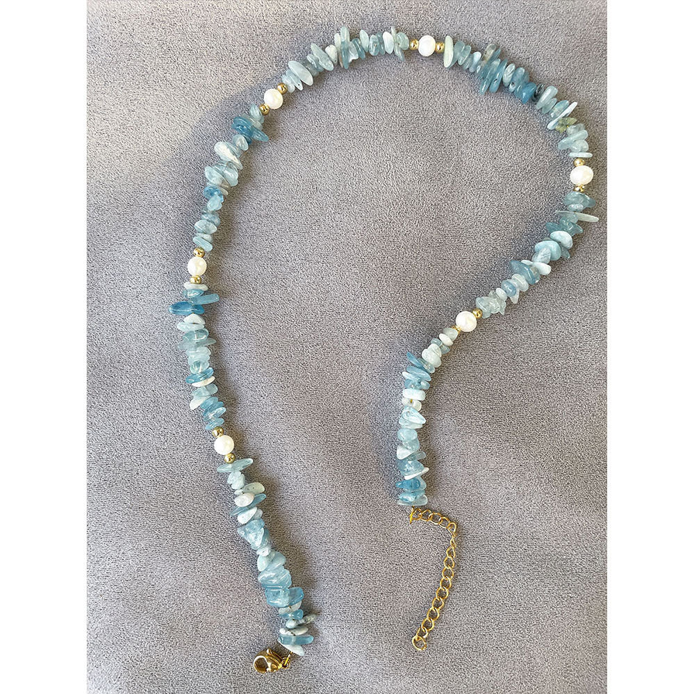 Aquamarine Freshwater Natural Stone Gravel Stitching Necklace