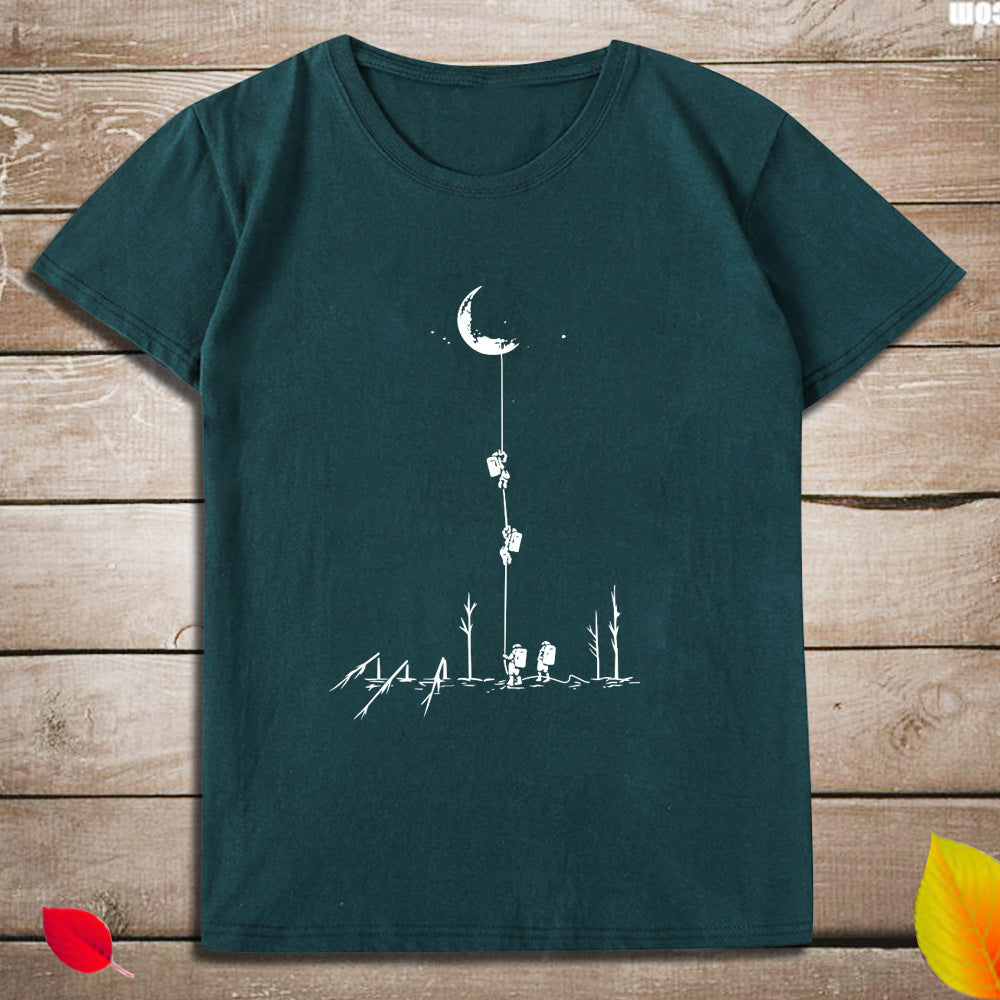 Top print moon wood fun T-shirt