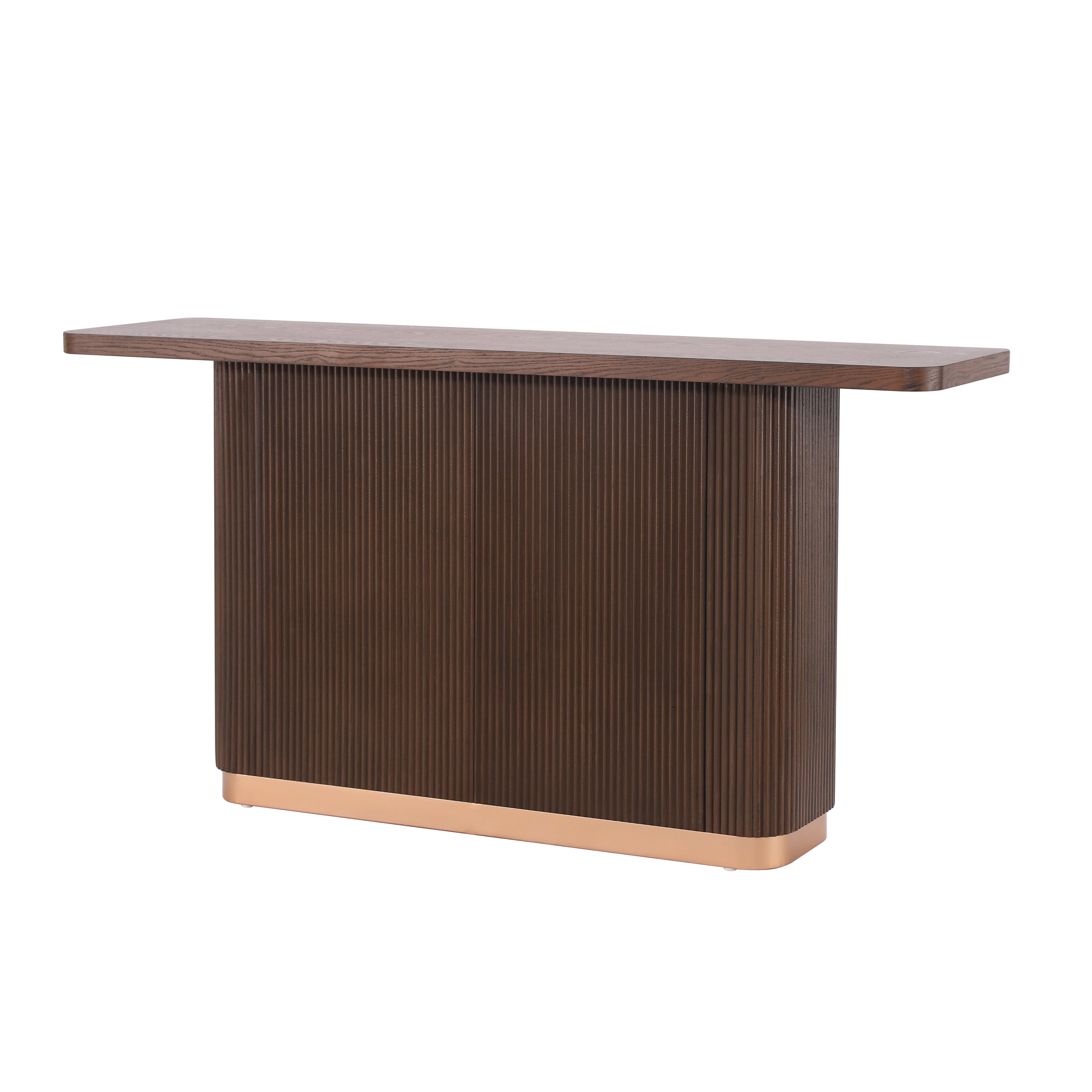 Console Table For Entryway, Ash Veneer Top, Fluted Base With Metal Accent, Modern Hallway Table