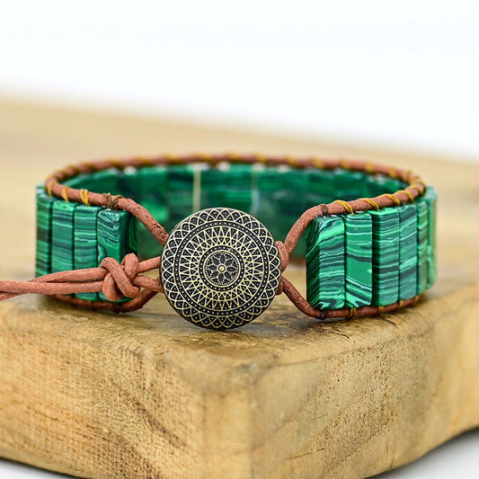 Bohemian Handwoven Natural Malachite Bracelet