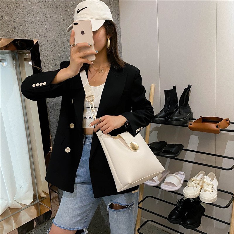 2 Pieces/Set Of Solid Color Leather Bucket Bag Women Messenger Bag Handbag