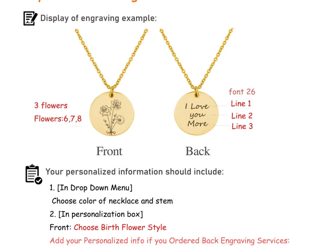 Combination Birthday Flowers Personalized Flower Necklace