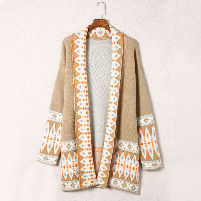 European And American National Style Mid-length Cardigan For Women