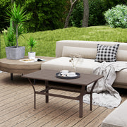Outdoor Coffee Table with Slatted Tabletop, All-Weather Rectangle Metal Patio Coffee Table for Garden, Brown