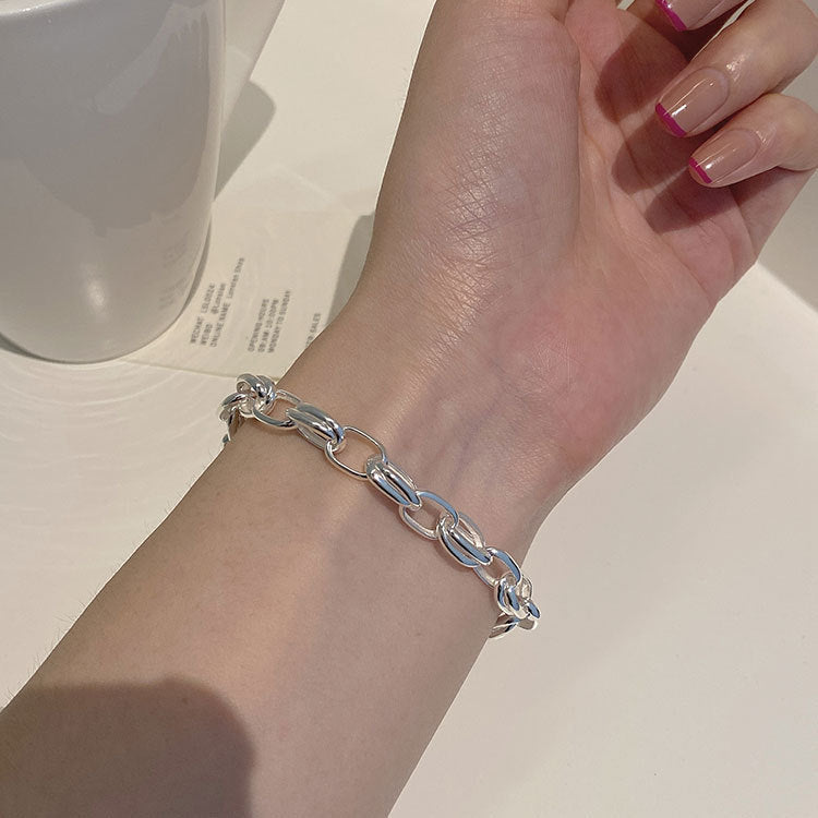 S925 Sterling Silver Hollow Thick Chain Street Style Bracelet