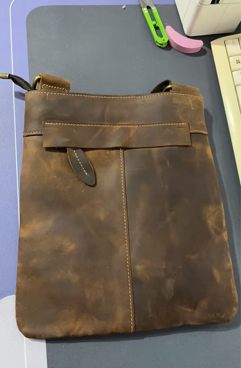 Men's leather shoulder messenger bag